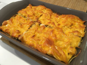 Recette gratin de pâtes au poulet et au cheddar