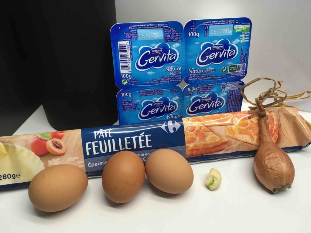 Recette quiche au gervais -Regrouper tous les ingrédients nécessaires à la réalisation de votre recette