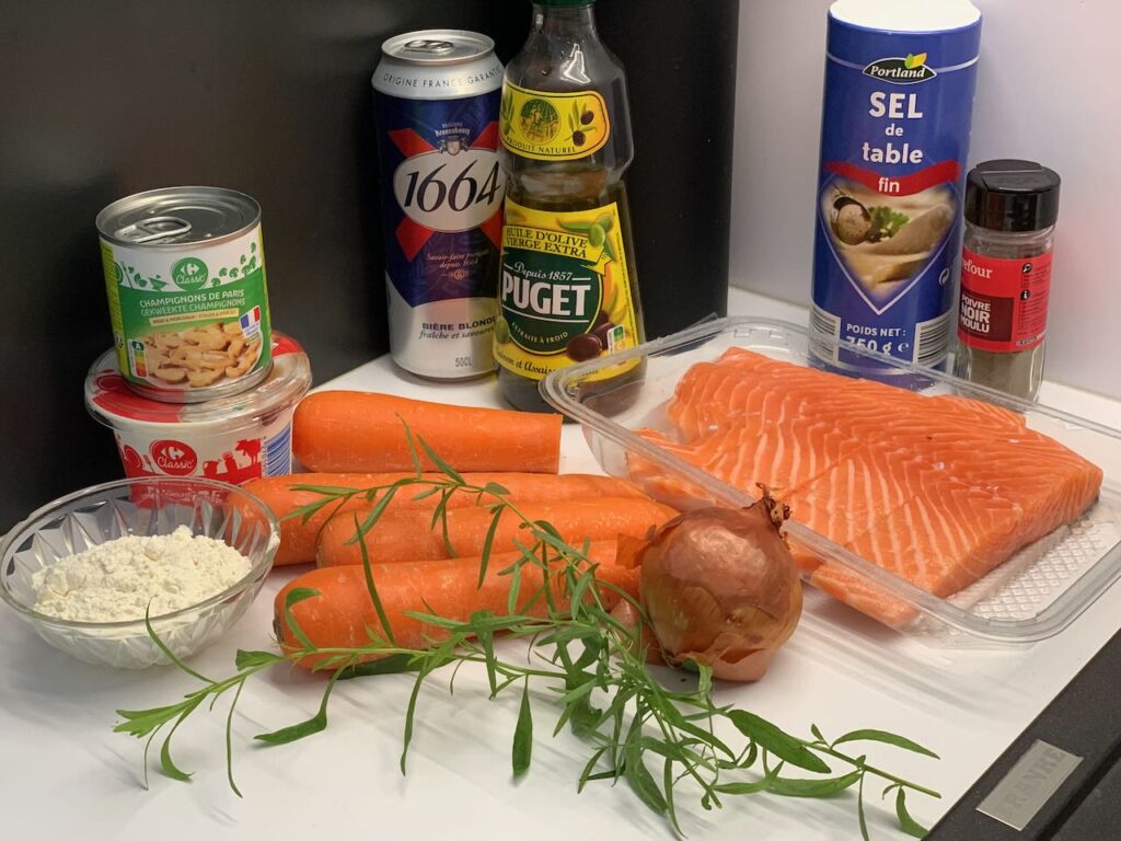 Recette blanquette de saumon -Préparer tous les ingrédients nécessaires à la réalisation de cette recette.