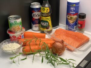 Recette blanquette de saumon -Préparer tous les ingrédients nécessaires à la réalisation de cette recette.