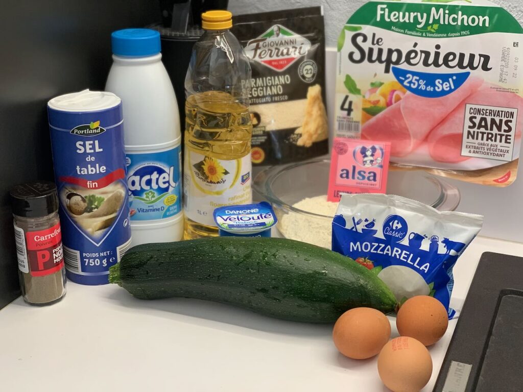 Recette quiche aux courgettes fromage et jambon -Préparer les ingrédients nécessaires à la réalisation de votre recette.