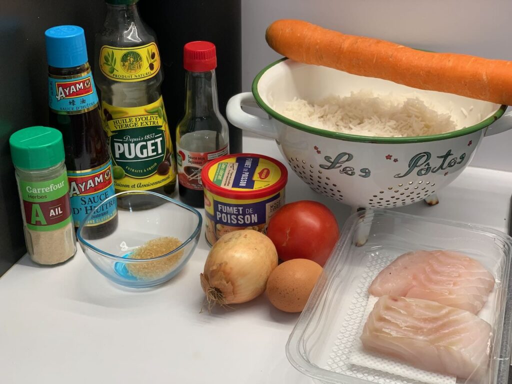 Recette riz frit thaïlandais - Préparer tous les ingrédients nécessaires.